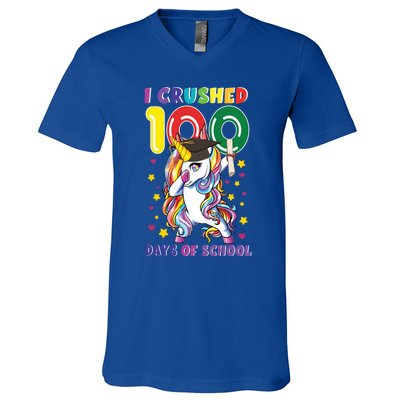 I Crushed 100 Day Of School Unicorn Teacher Student Cute Gift V-Neck T-Shirt