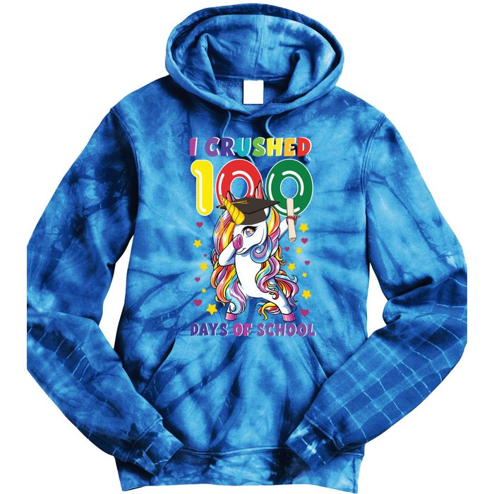 I Crushed 100 Day Of School Unicorn Teacher Student Cute Gift Tie Dye Hoodie