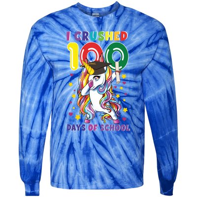 I Crushed 100 Day Of School Unicorn Teacher Student Cute Gift Tie-Dye Long Sleeve Shirt