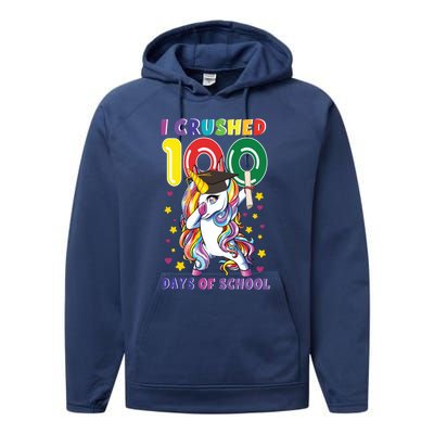 I Crushed 100 Day Of School Unicorn Teacher Student Cute Gift Performance Fleece Hoodie