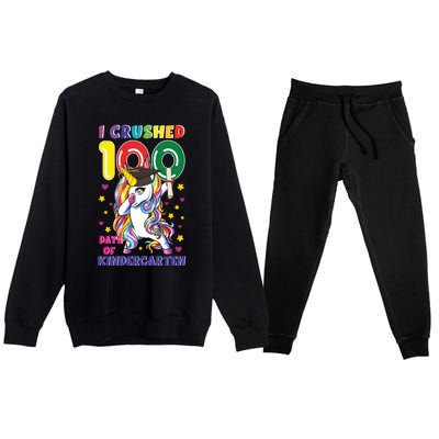 I Crushed 100 Day Of Kindergarten Unicorn Teacher Cute Gift Premium Crewneck Sweatsuit Set