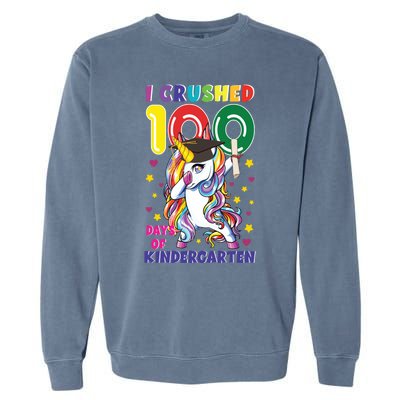 I Crushed 100 Day Of Kindergarten Unicorn Teacher Cute Gift Garment-Dyed Sweatshirt