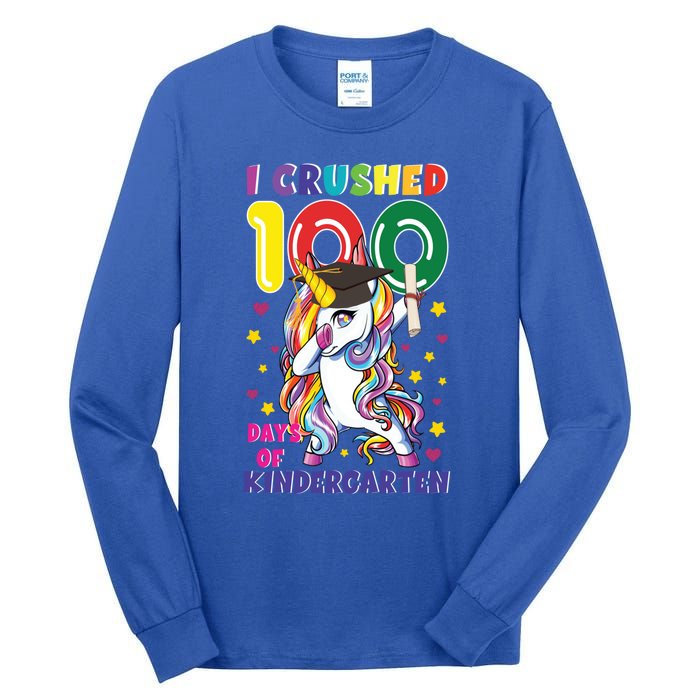 I Crushed 100 Day Of Kindergarten Unicorn Teacher Cute Gift Tall Long Sleeve T-Shirt