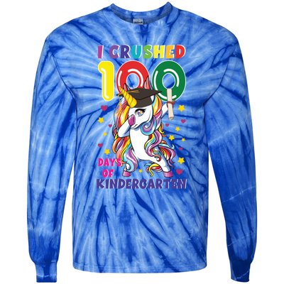 I Crushed 100 Day Of Kindergarten Unicorn Teacher Cute Gift Tie-Dye Long Sleeve Shirt