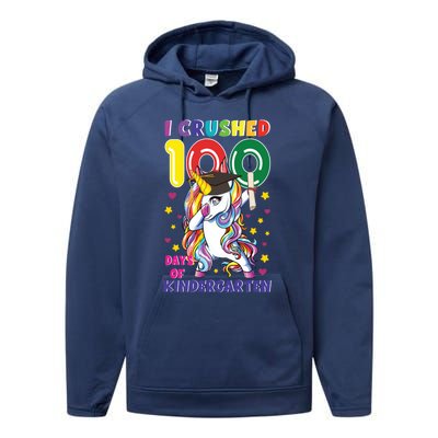 I Crushed 100 Day Of Kindergarten Unicorn Teacher Cute Gift Performance Fleece Hoodie