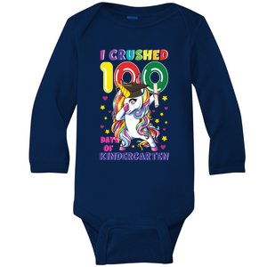 I Crushed 100 Day Of Kindergarten Unicorn Teacher Cute Gift Baby Long Sleeve Bodysuit