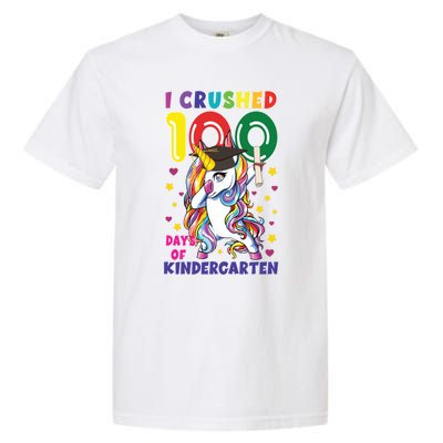 I Crushed 100 Day Of Kindergarten Unicorn Teacher Cute Gift Garment-Dyed Heavyweight T-Shirt