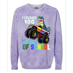 I Crushed 100 Days Of School Funny Trex 100th Day Of School Colorblast Crewneck Sweatshirt