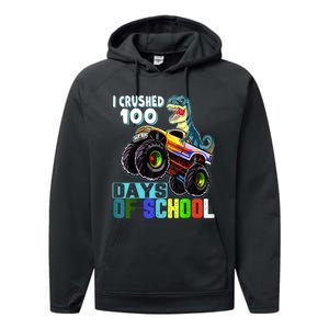 I Crushed 100 Days Of School Funny Trex 100th Day Of School Performance Fleece Hoodie