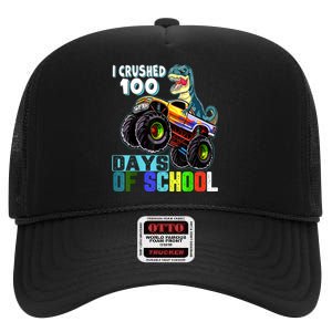 I Crushed 100 Days Of School Funny Trex 100th Day Of School High Crown Mesh Back Trucker Hat