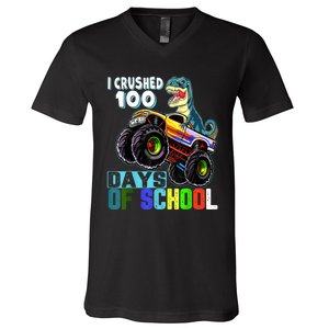 I Crushed 100 Days Of School Funny Trex 100th Day Of School V-Neck T-Shirt