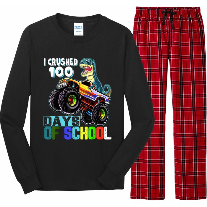 I Crushed 100 Days Of School Funny Trex 100th Day Of School Long Sleeve Pajama Set