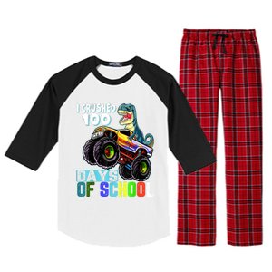 I Crushed 100 Days Of School Funny Trex 100th Day Of School Raglan Sleeve Pajama Set