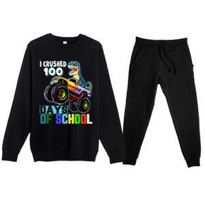 I Crushed 100 Days Of School Funny Trex 100th Day Of School Premium Crewneck Sweatsuit Set