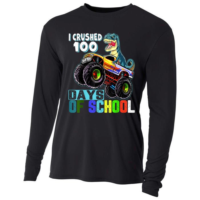 I Crushed 100 Days Of School Funny Trex 100th Day Of School Cooling Performance Long Sleeve Crew