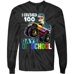 I Crushed 100 Days Of School Funny Trex 100th Day Of School Tie-Dye Long Sleeve Shirt