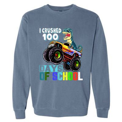 I Crushed 100 Days Of School Funny Trex 100th Day Of School Garment-Dyed Sweatshirt