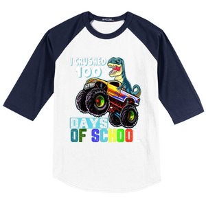 I Crushed 100 Days Of School Funny Trex 100th Day Of School Baseball Sleeve Shirt