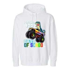 I Crushed 100 Days Of School Funny Trex 100th Day Of School Garment-Dyed Fleece Hoodie