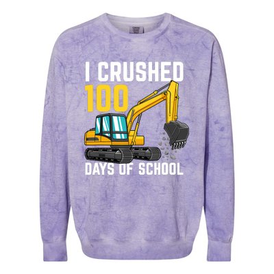 I Crushed 100 Days Of School Boy Excavator Colorblast Crewneck Sweatshirt