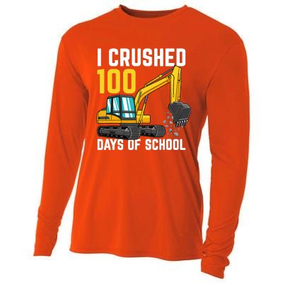 I Crushed 100 Days Of School Boy Excavator Cooling Performance Long Sleeve Crew