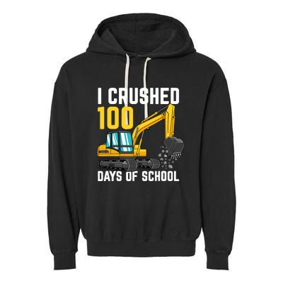 I Crushed 100 Days Of School Boy Excavator Garment-Dyed Fleece Hoodie