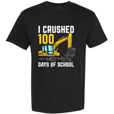 I Crushed 100 Days Of School Boy Excavator Garment-Dyed Heavyweight T-Shirt