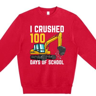 I Crushed 100 Days Of School Boy Excavator Premium Crewneck Sweatshirt