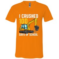 I Crushed 100 Days Of School Boy Excavator V-Neck T-Shirt