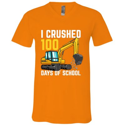 I Crushed 100 Days Of School Boy Excavator V-Neck T-Shirt