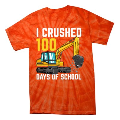 I Crushed 100 Days Of School Boy Excavator Tie-Dye T-Shirt