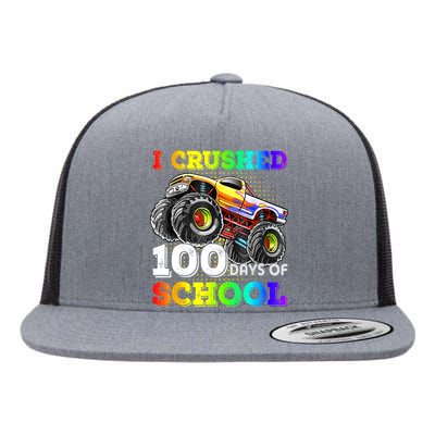 I Crushed 100 Days Of School Monster Truck For Flat Bill Trucker Hat