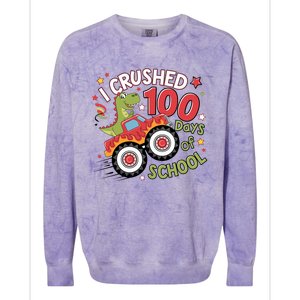 I Crushed 100 Days Of School Dinosaur Monster Truck Boy Colorblast Crewneck Sweatshirt