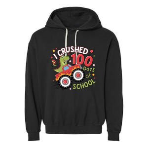 I Crushed 100 Days Of School Dinosaur Monster Truck Boy Garment-Dyed Fleece Hoodie