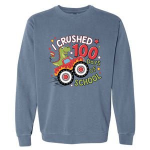 I Crushed 100 Days Of School Dinosaur Monster Truck Boy Garment-Dyed Sweatshirt