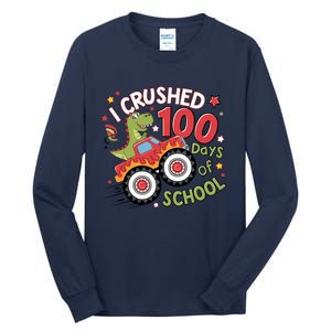 I Crushed 100 Days Of School Dinosaur Monster Truck Boy Tall Long Sleeve T-Shirt