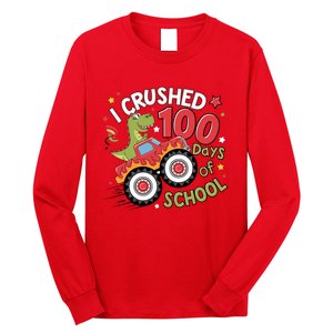 I Crushed 100 Days Of School Dinosaur Monster Truck Boy Long Sleeve Shirt