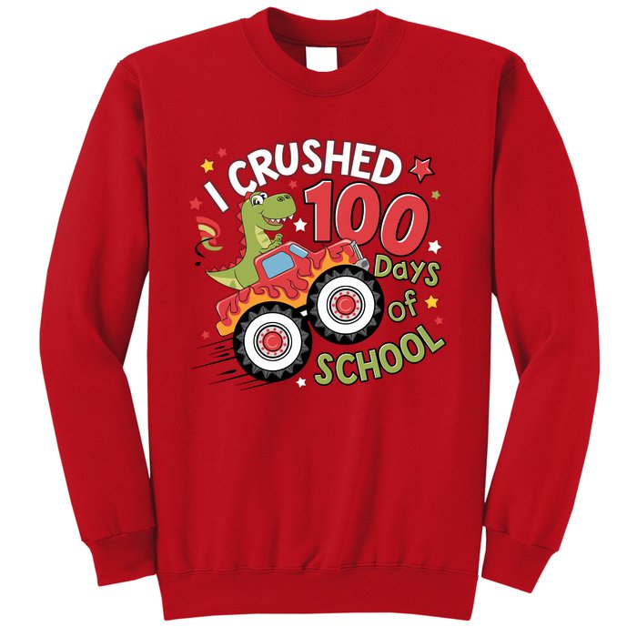 I Crushed 100 Days Of School Dinosaur Monster Truck Boy Sweatshirt