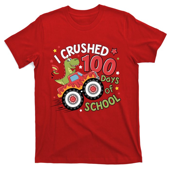 I Crushed 100 Days Of School Dinosaur Monster Truck Boy T-Shirt