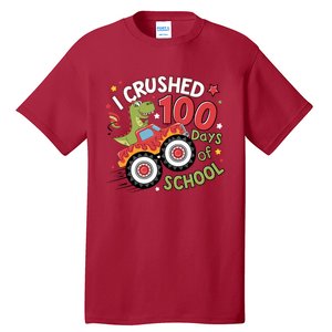 I Crushed 100 Days Of School Dinosaur Monster Truck Boy Tall T-Shirt