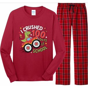 I Crushed 100 Days Of School Dinosaur Monster Truck Boy Long Sleeve Pajama Set