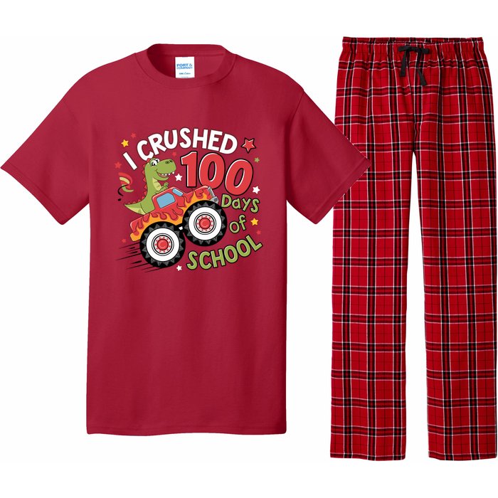 I Crushed 100 Days Of School Dinosaur Monster Truck Boy Pajama Set