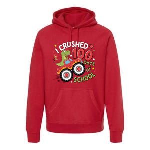 I Crushed 100 Days Of School Dinosaur Monster Truck Boy Premium Hoodie