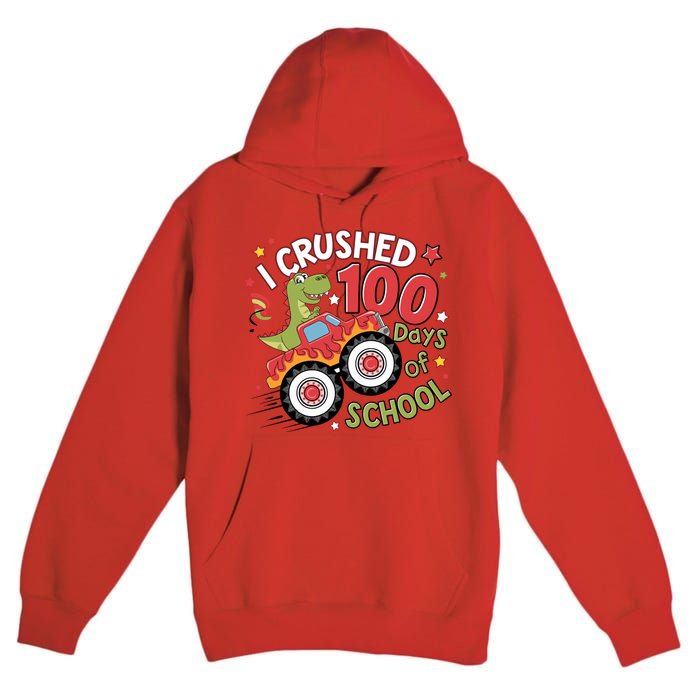 I Crushed 100 Days Of School Dinosaur Monster Truck Boy Premium Pullover Hoodie