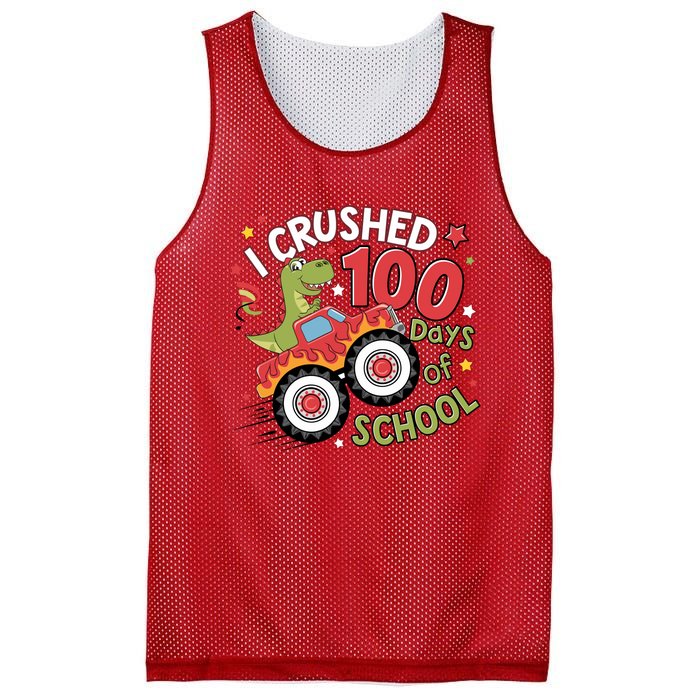 I Crushed 100 Days Of School Dinosaur Monster Truck Boy Mesh Reversible Basketball Jersey Tank