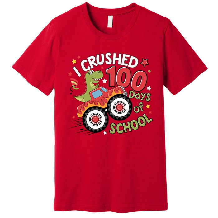 I Crushed 100 Days Of School Dinosaur Monster Truck Boy Premium T-Shirt