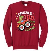 I Crushed 100 Days Of School Dinosaur Monster Truck Boy Tall Sweatshirt