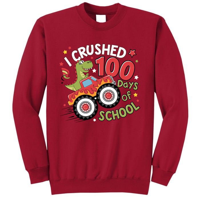 I Crushed 100 Days Of School Dinosaur Monster Truck Boy Tall Sweatshirt