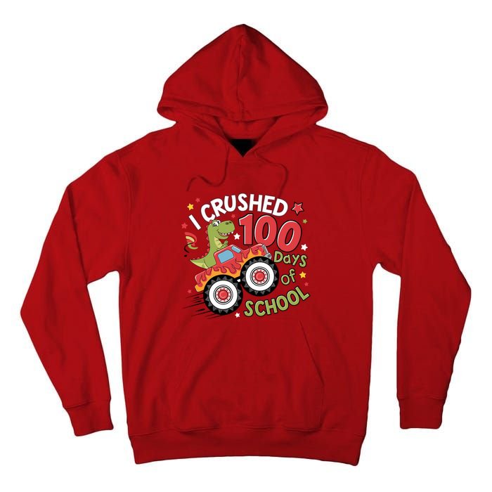 I Crushed 100 Days Of School Dinosaur Monster Truck Boy Tall Hoodie