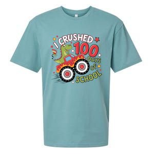 I Crushed 100 Days Of School Dinosaur Monster Truck Boy Sueded Cloud Jersey T-Shirt